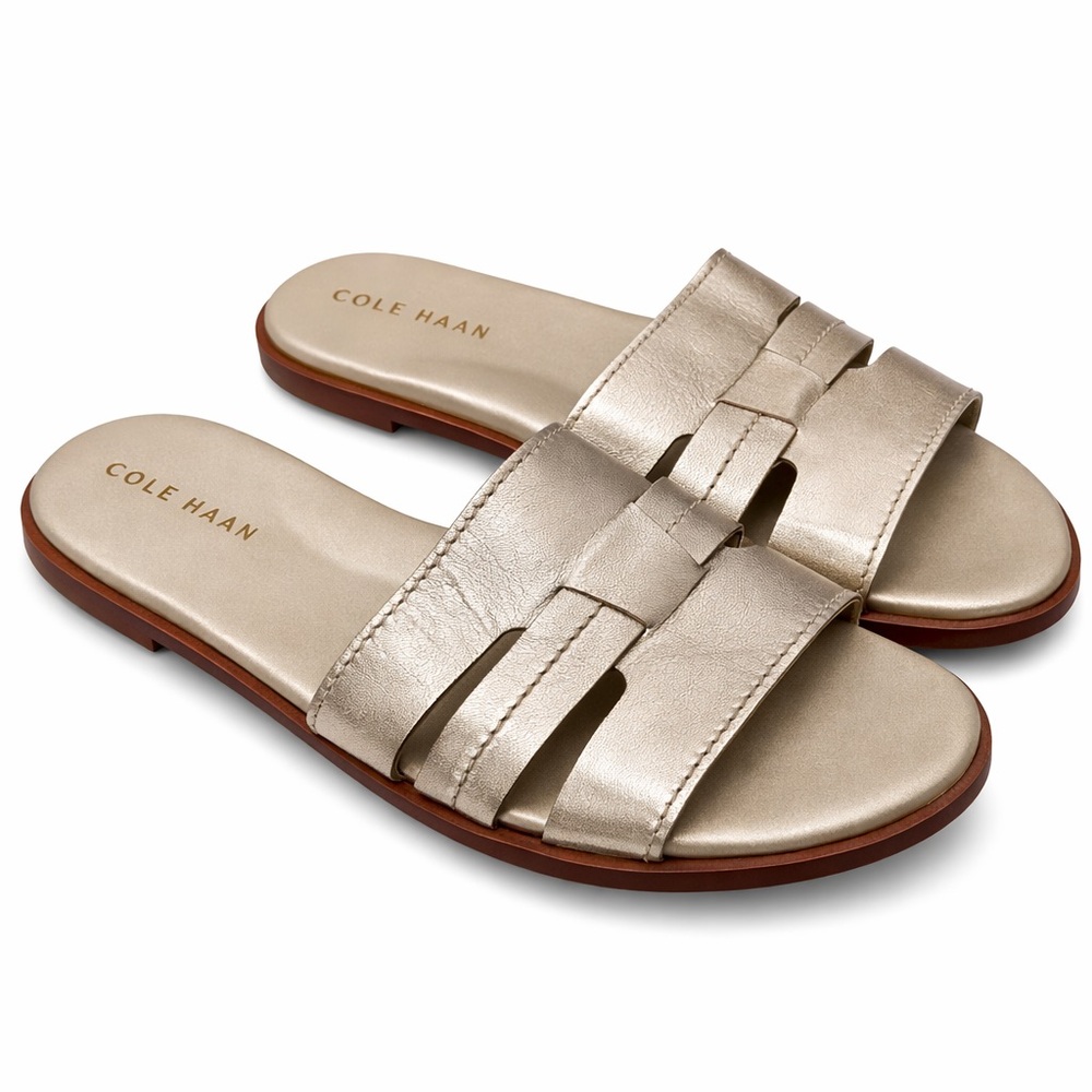 $140 New! Cole Haan Metallic Soft Gold Slide Sandals sz 9